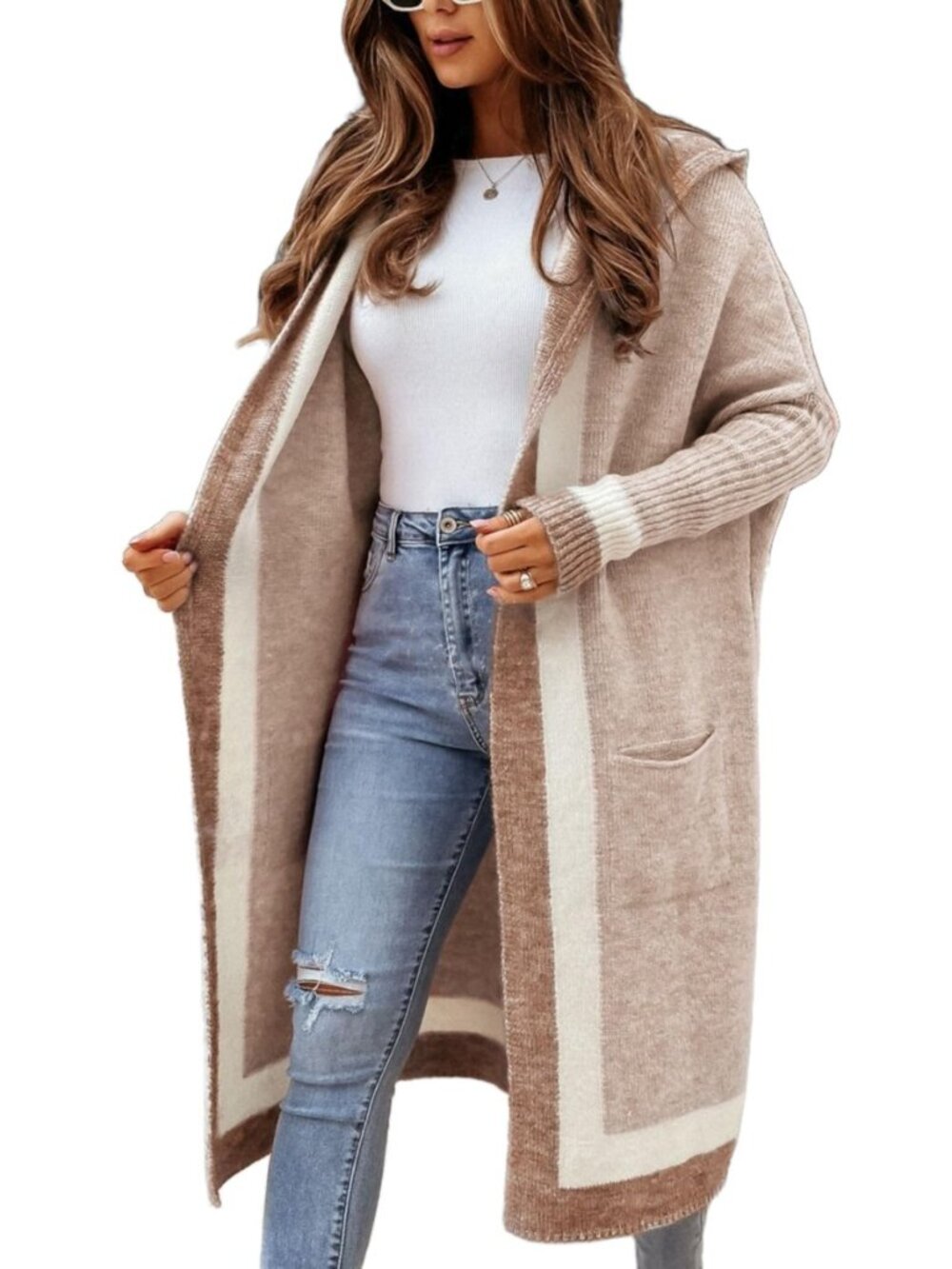 Womens Loose Colorful Long Cardigan Sweater Oversized Striped Open Front Hooded